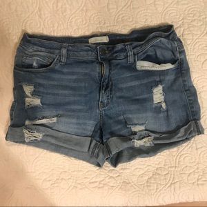 Distressed denim shorts